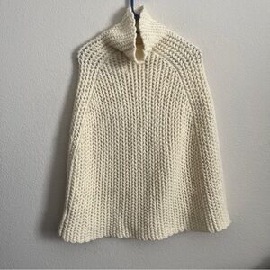 By Anthropologie cream knit crochet pull over poncho cape sweater one size